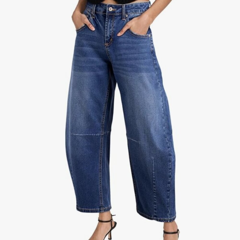 NEW Amazon Side Feel Women's Barrel Wide Leg Mid Rise Jeans